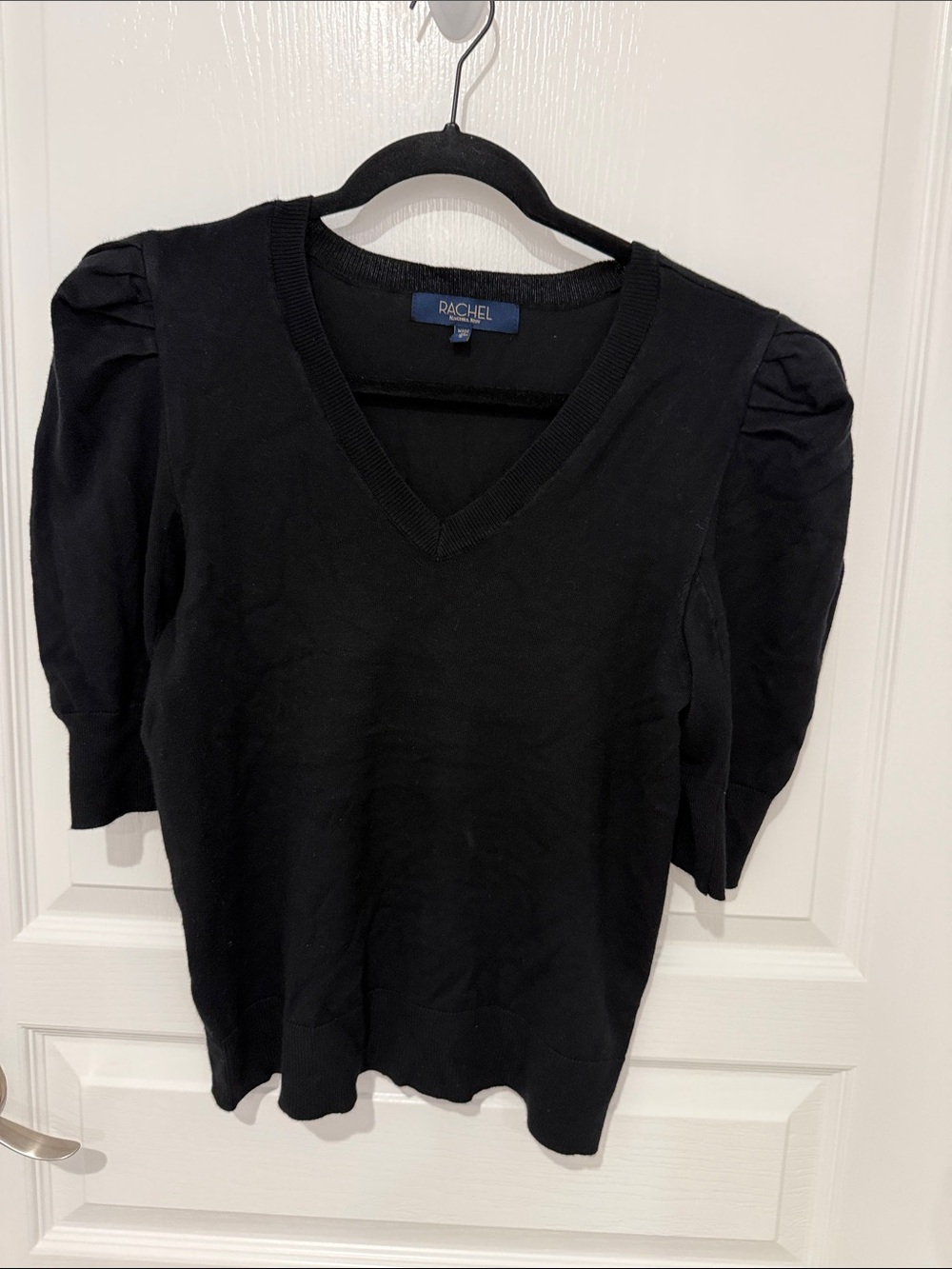 RACHEL Rachel Roy Black V-Neck Puff Sleeve Knit Top